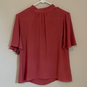 Express Women's High Neck Flutter Sleeve Pink Blouse